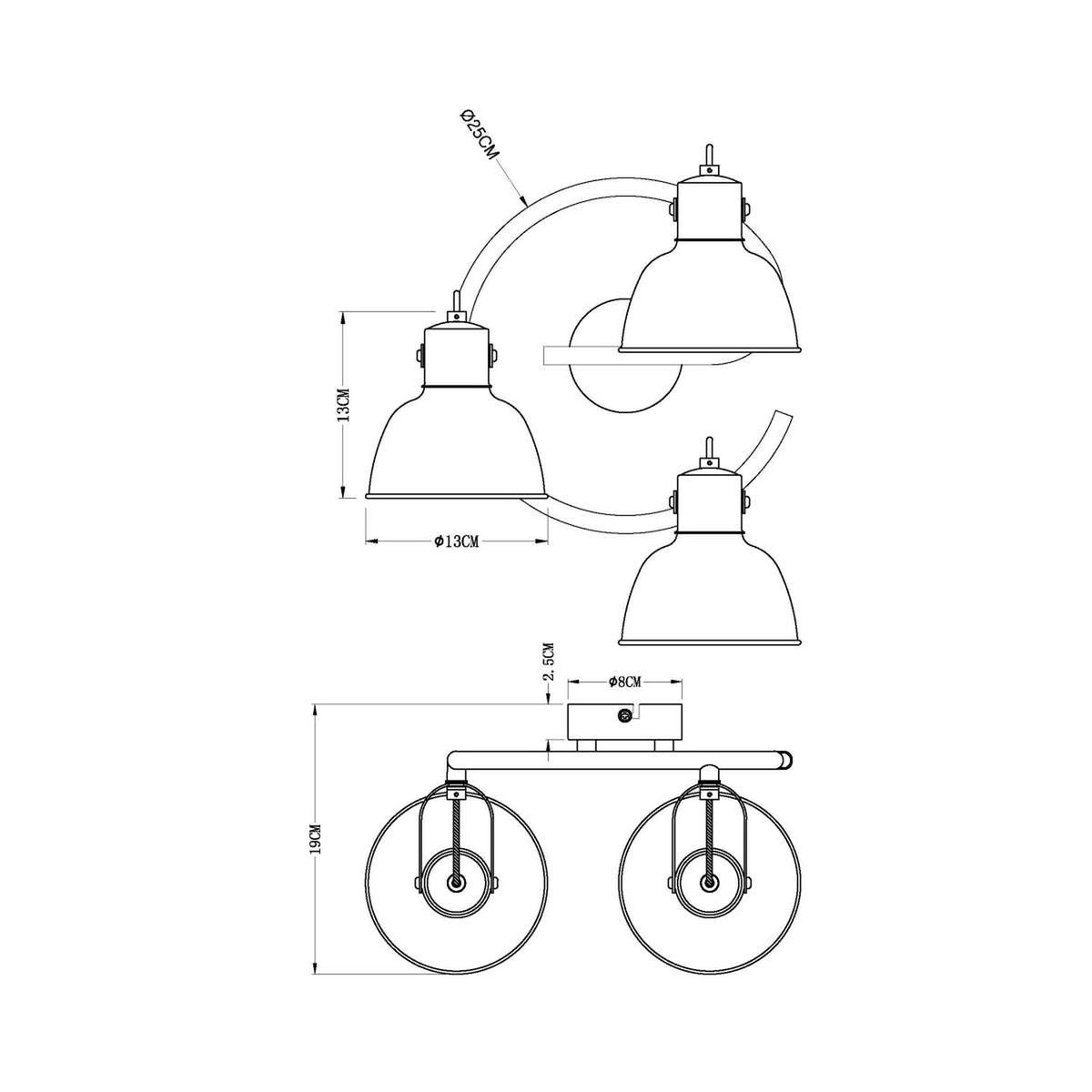 Plafonnier rond 3 spots en métal design industriel NAMUS noir, GLOBO LIGHTING
