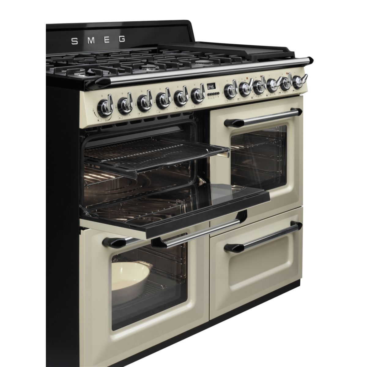 Piano de cuisson gaz 7 feux 110 cm TR4110 noir brillant, SMEG