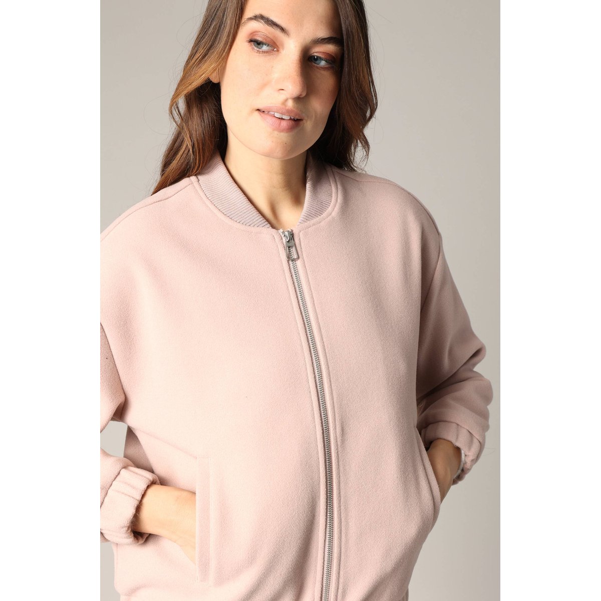 Veste style bomber en tissu doux BERDYA rose clair, DEELUXE
