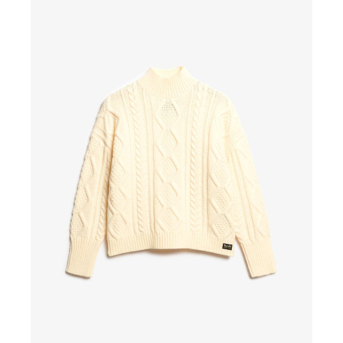 Pull torsadé col montant blanc, SUPERDRY