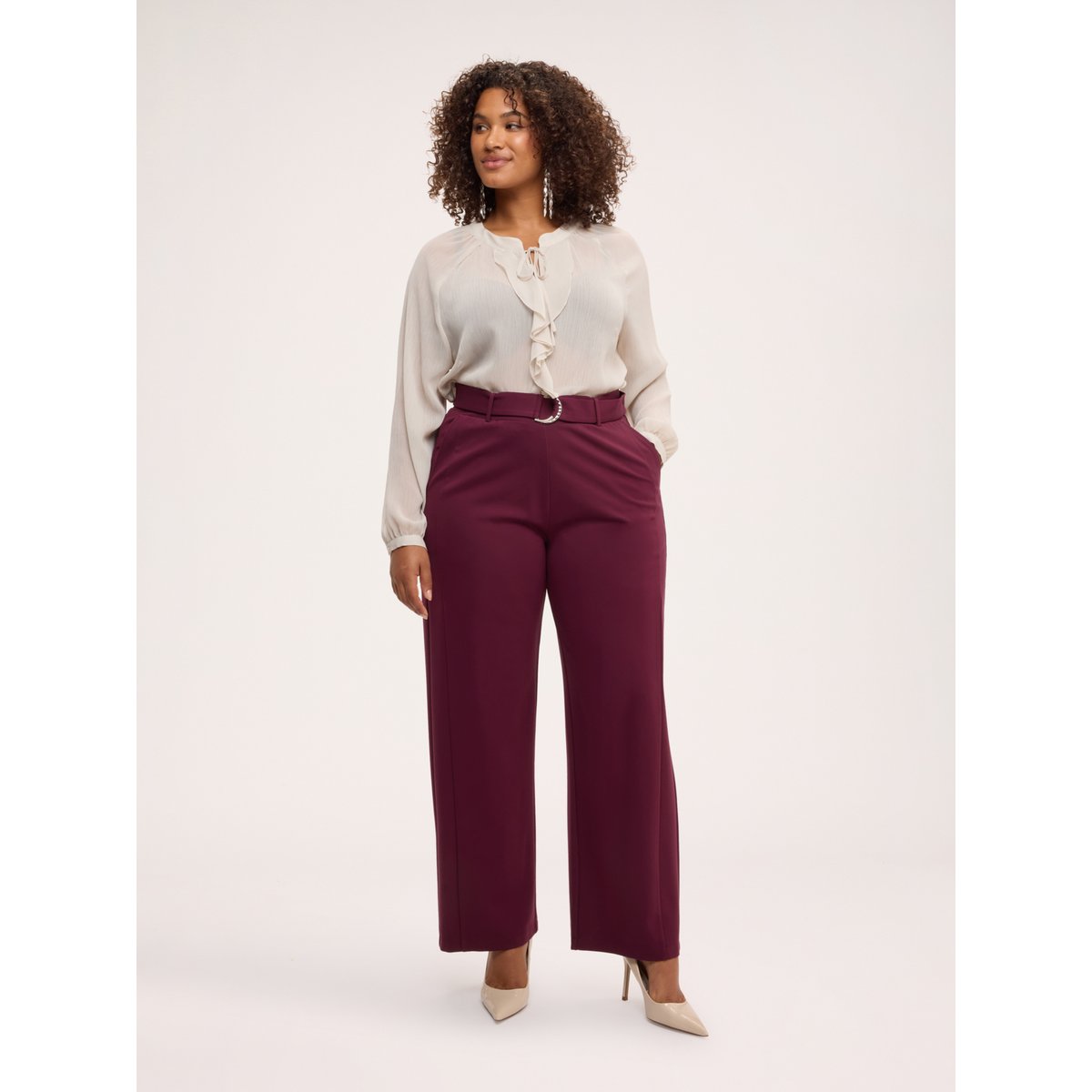 Pantalon Wide Leg avec ceinture à anneau burgundy, FIORELLA RUBINO