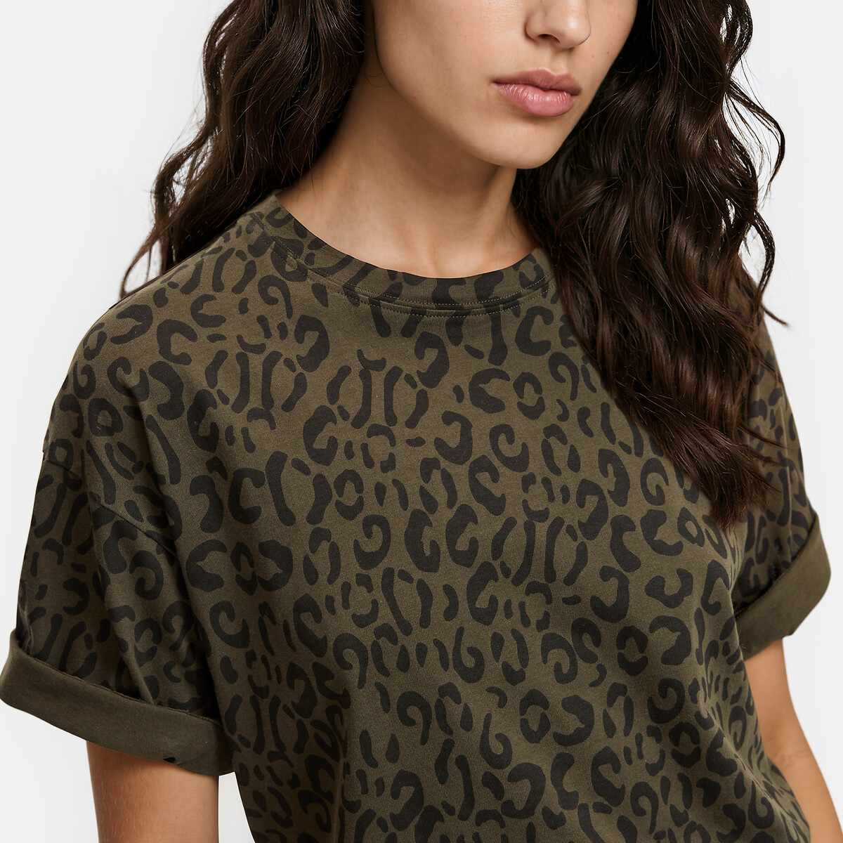 Leopard Print Crew Neck Short Sleeve T-Shirt leopard print/khaki, LA REDOUTE COLLECTIONS