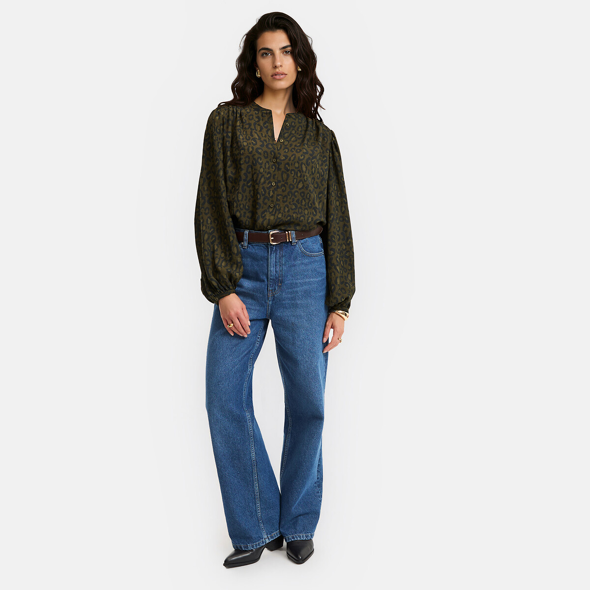 Oversize-Hemd mit Mao-Kragen und Leopardenmuster, Signature LISE leopardenprint/khaki, LA REDOUTE COLLECTIONS