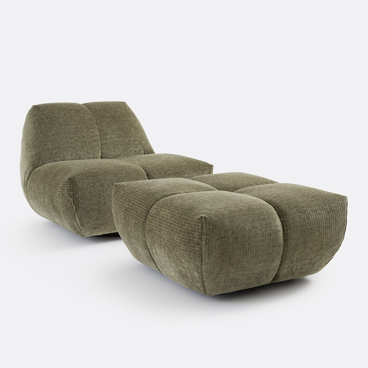 Pouf, velours côtelé vintage, L83 cm, Nuria vert kaki, LA REDOUTE INTERIEURS