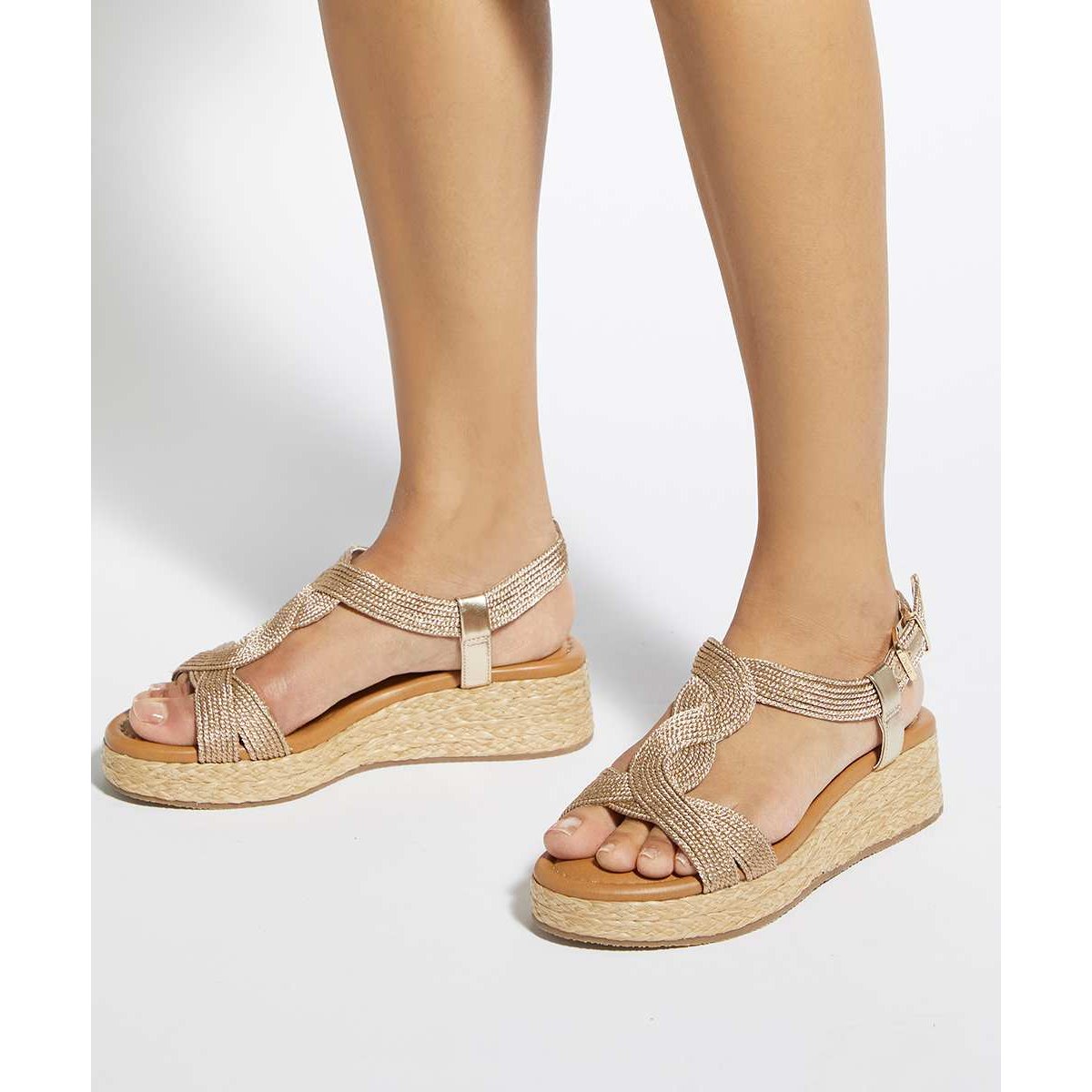 Sandales à plateformes en cuir raphia - LAYLAH gold-metallic fabric, DUNE LONDON