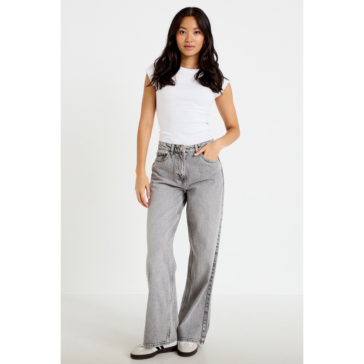 Jeans wide leg taille haute denim gris, CACHE CACHE