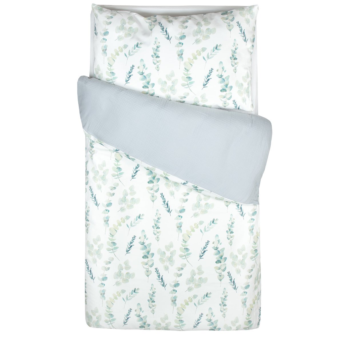 Parure de lit réversible en gaze de coton EUCALYPTUS eucalyptus, vert, gris, SEVIRA KIDS