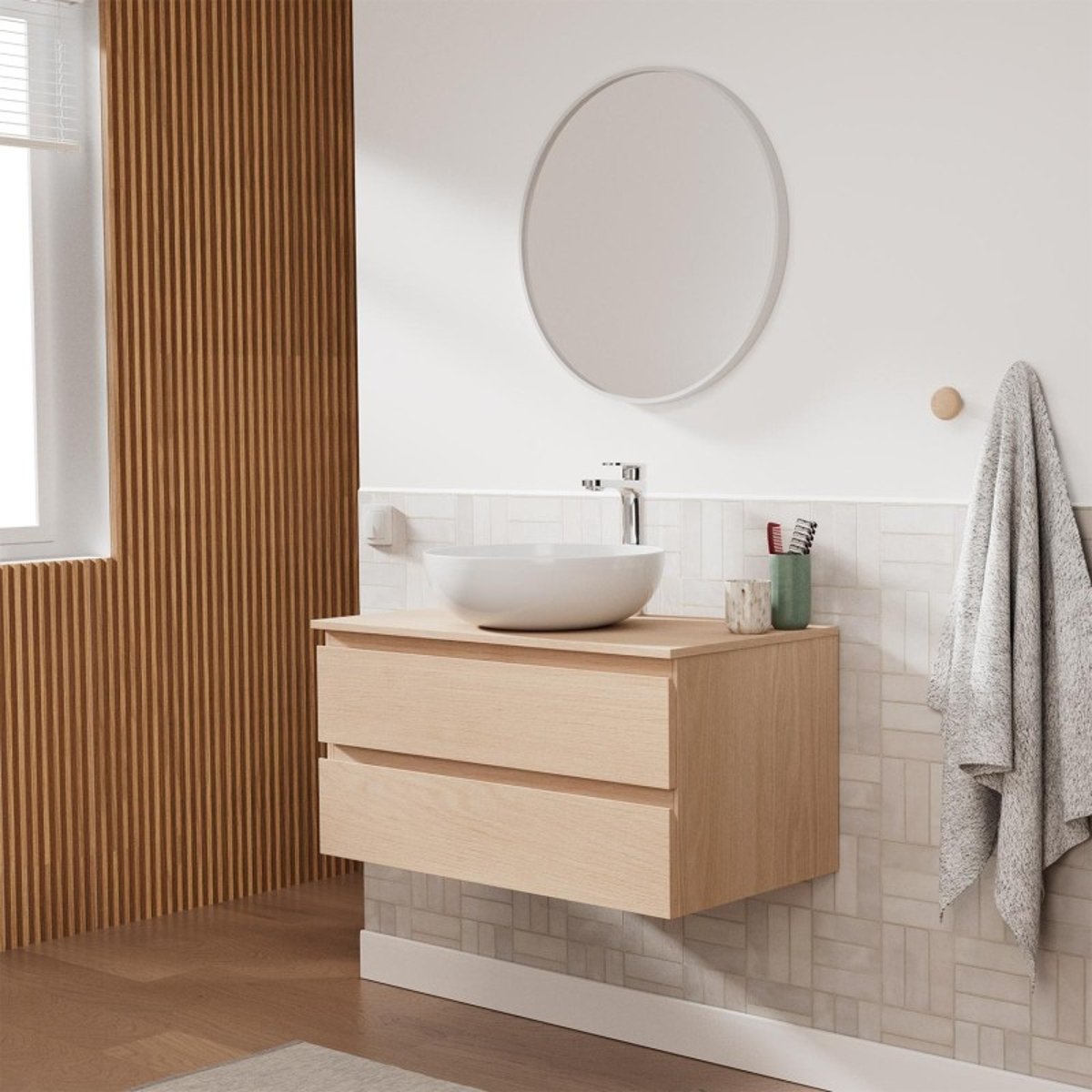 Meuble simple vasque décor chêne 80 cm SORRENTO chêne, MOB IN