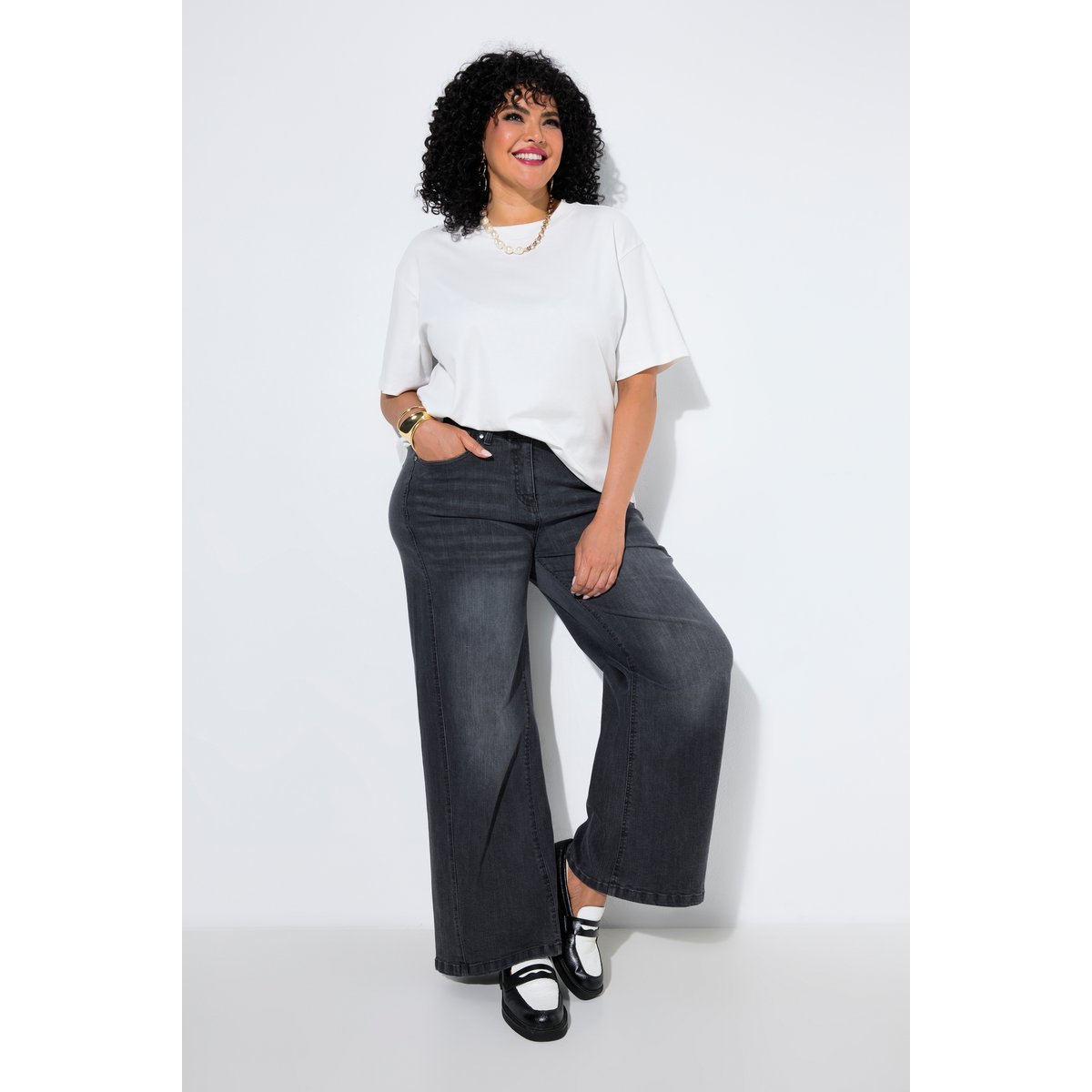 Jean Mary, coupe large jean gris foncé, ULLA POPKEN