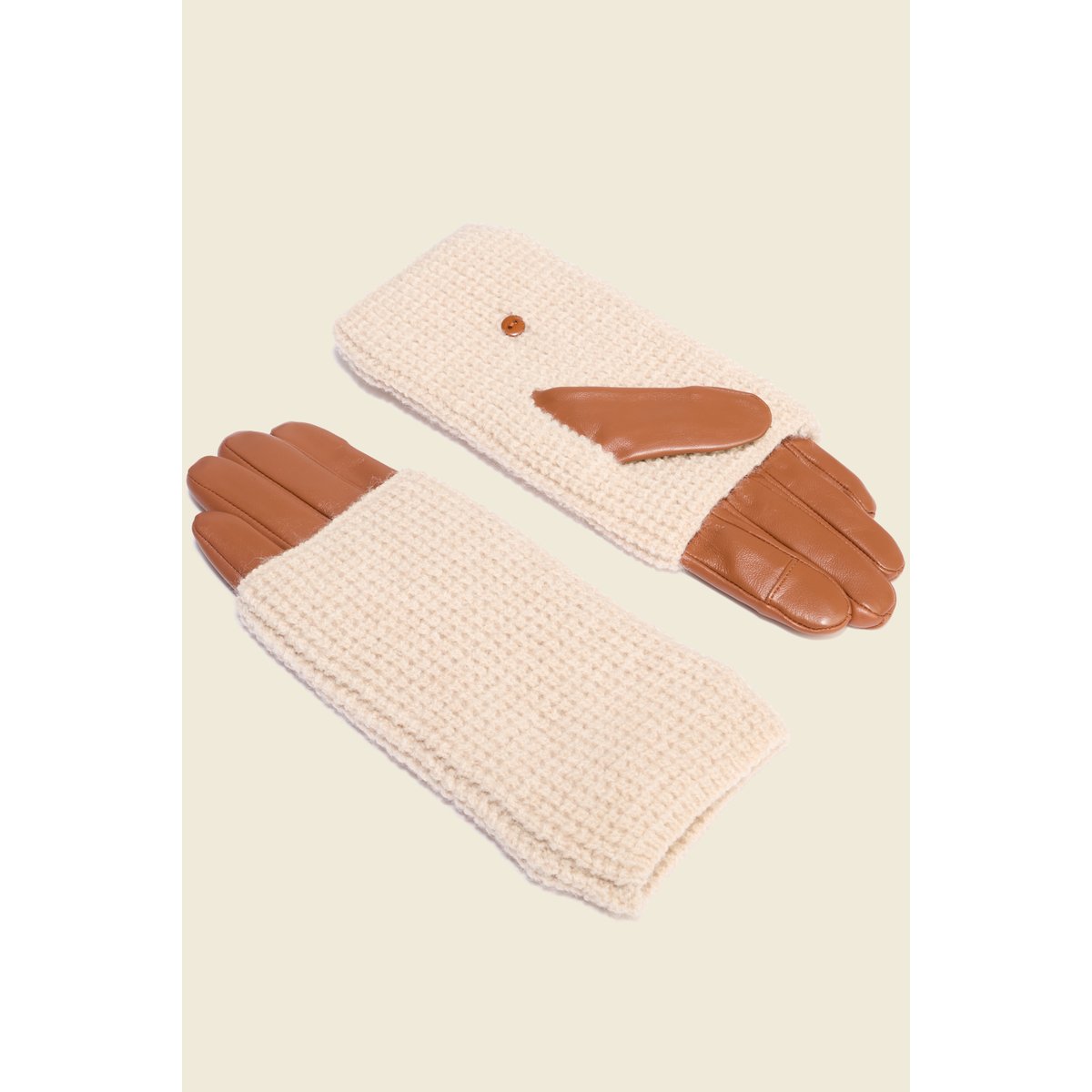 Gants en cuir avec doublure maille marron, BONOBO