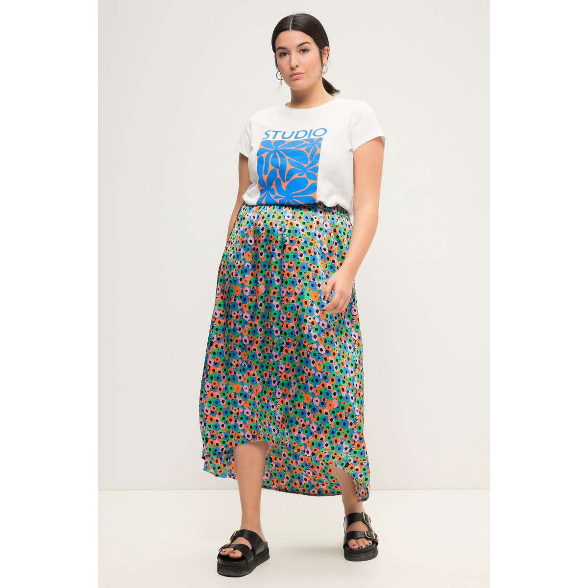 Jupe midi à taille élastique mandarine, STUDIO UNTOLD