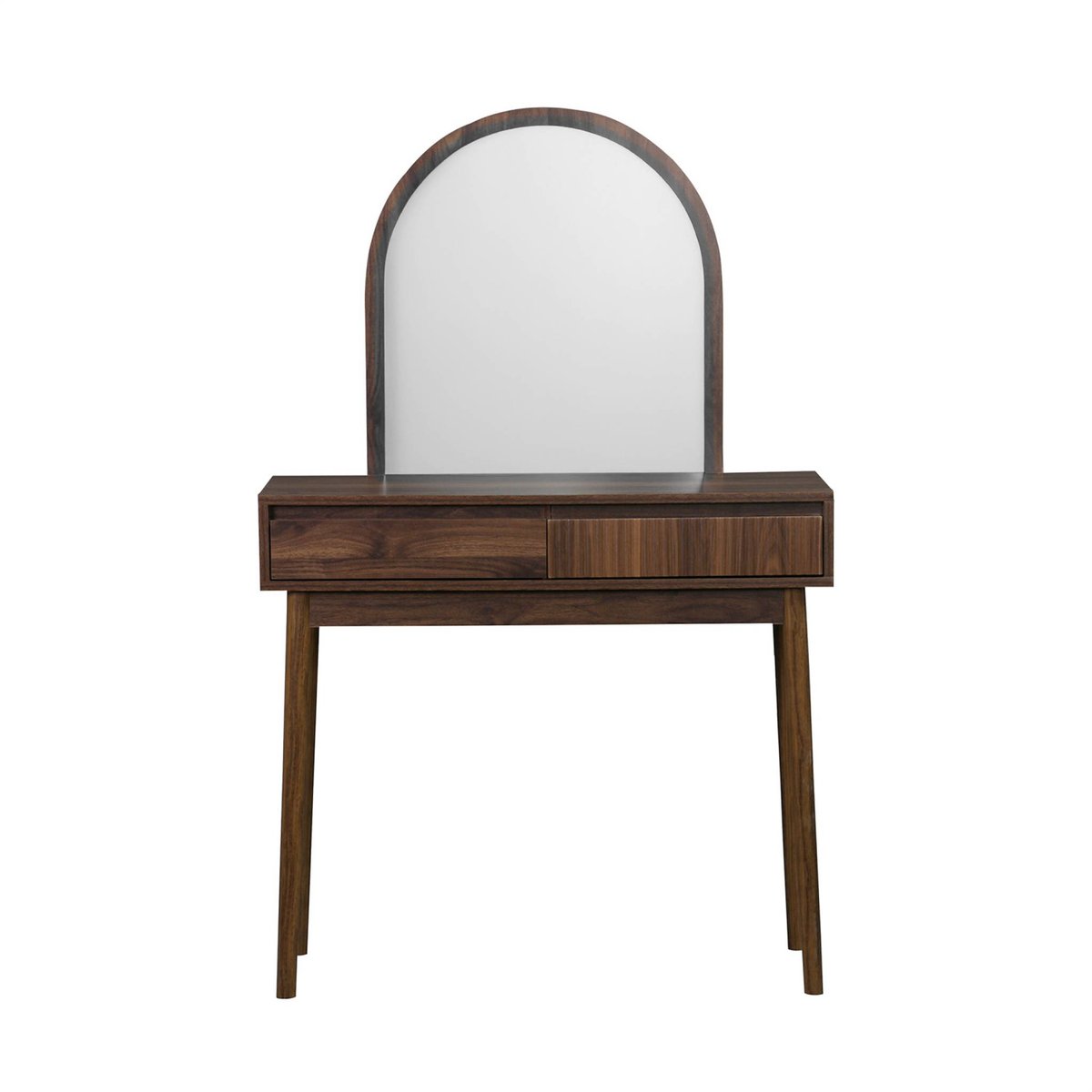 Coiffeuse décor bois miroir arrondi 2 tiroirs LINEAR noyer, SWEEEK