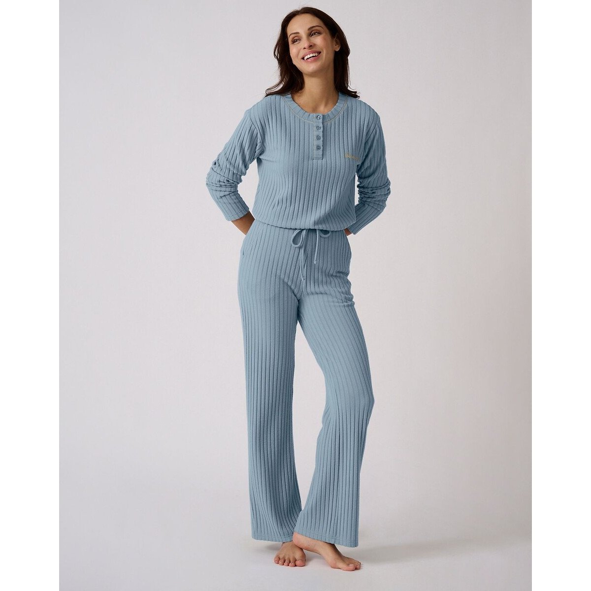 Pyjama Thermolactyl en maille côtelée bleu grisé, DAMART