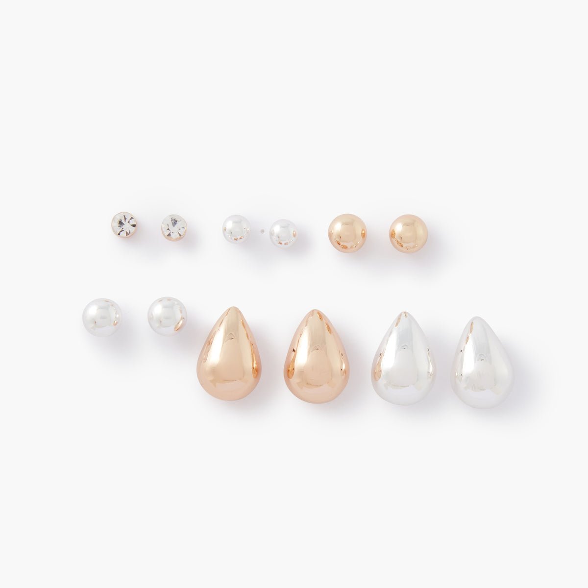 Set de 6 boucles d'oreilles gouttes et boules argenté, BALABOOSTE