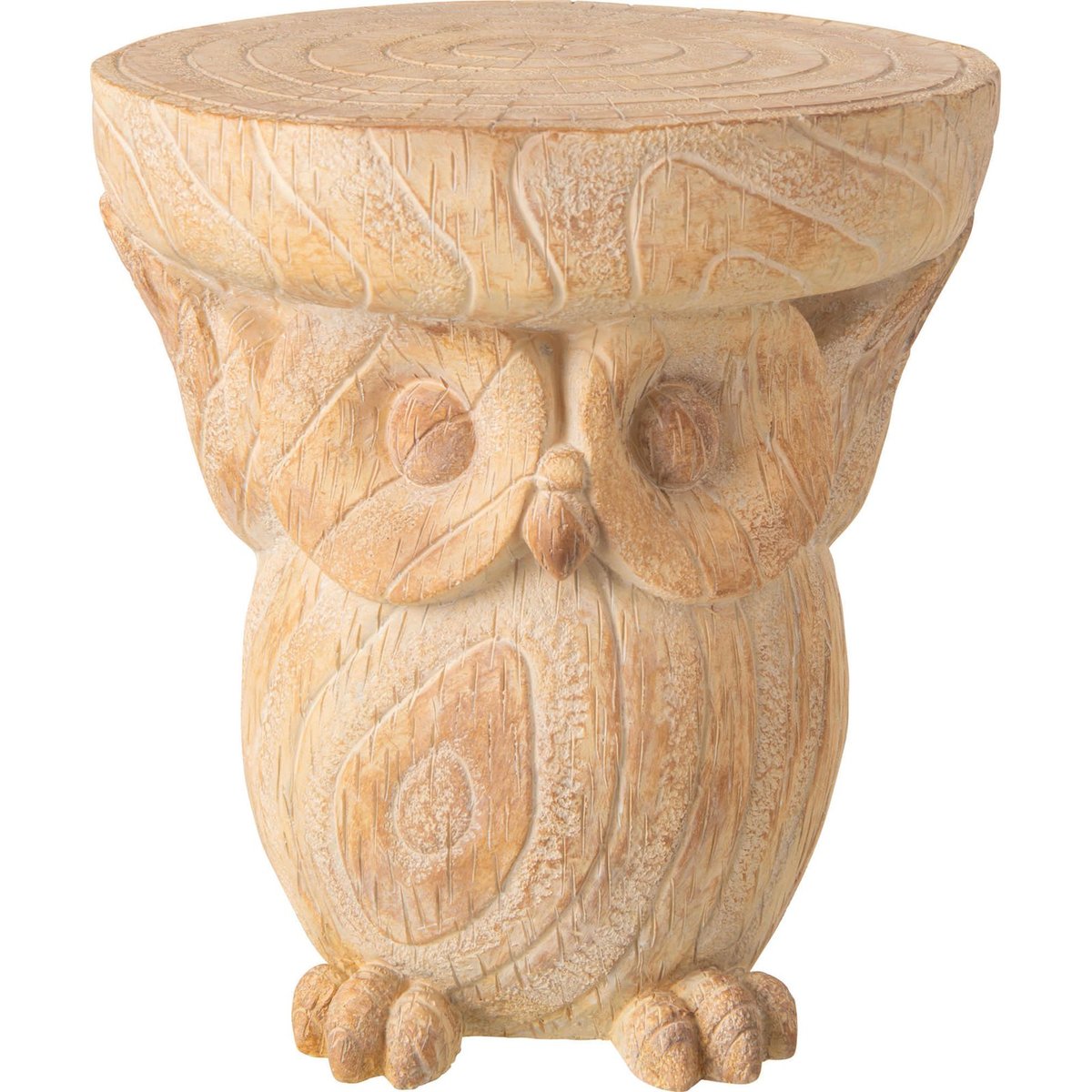 Table d'appoint hibou en résine beige effet bois, RECOLLECTION
