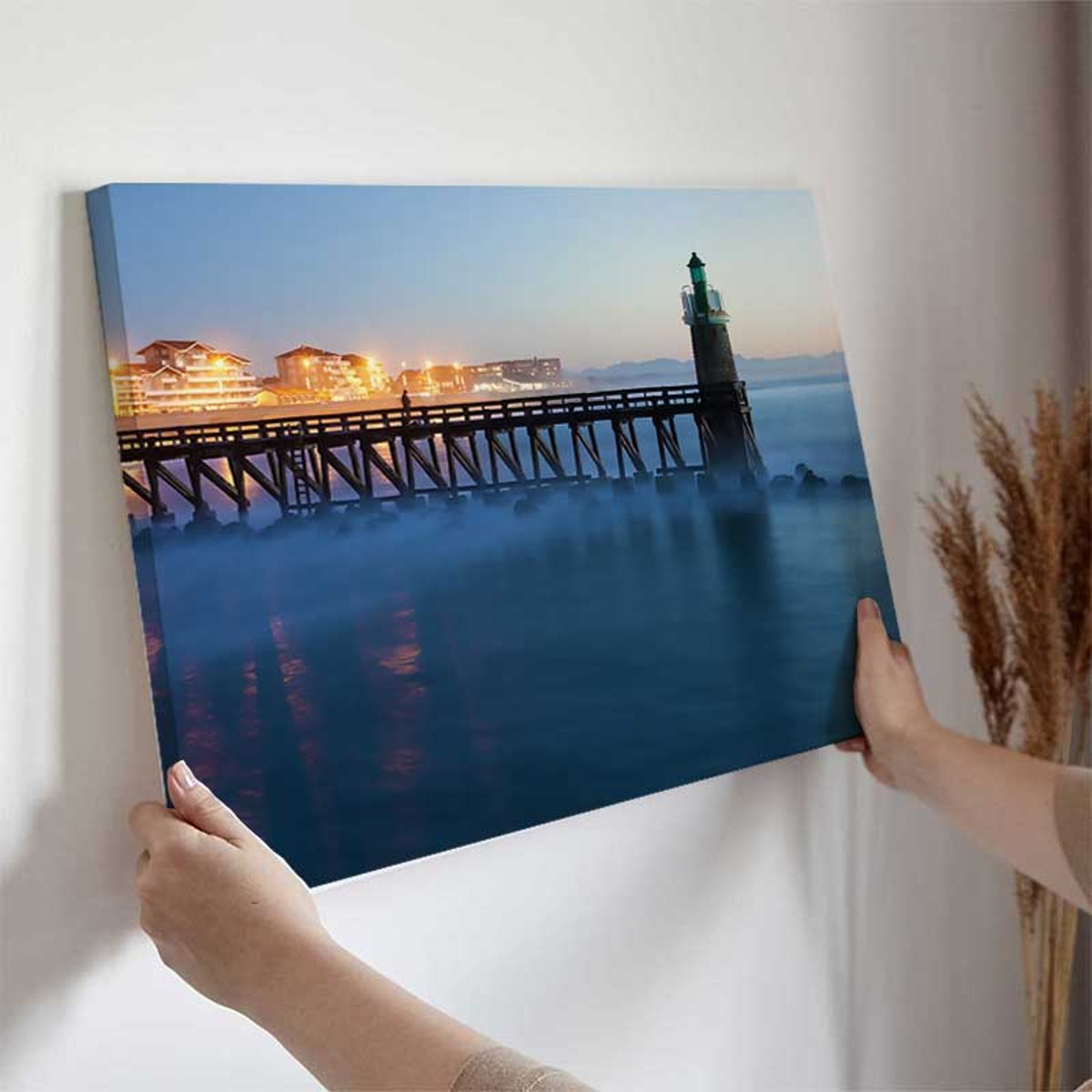 Tableau phare Capbreton nuit bleue toile imprimée, HEXOA