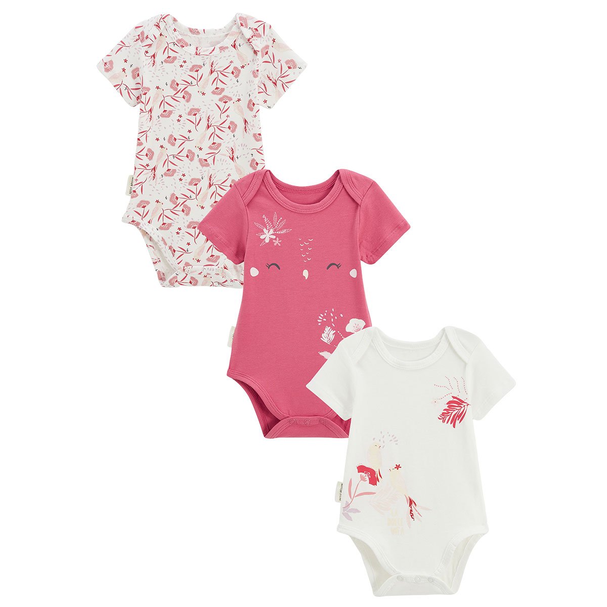 Lot de 3 bodies bébé manches courtes Camila rose, PETIT BEGUIN