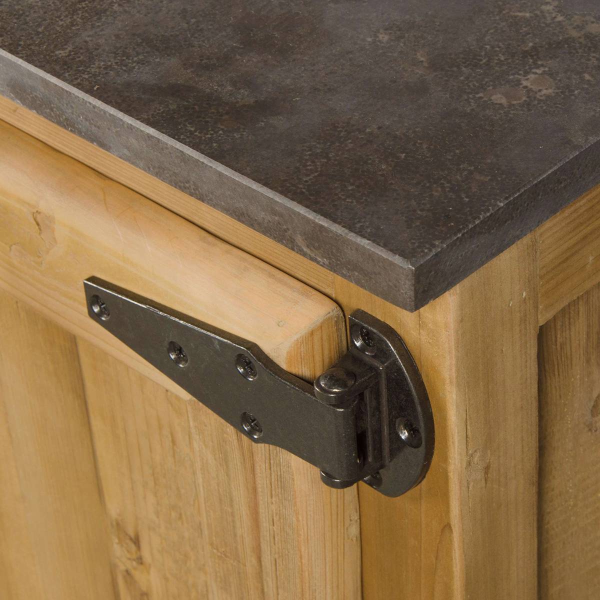 Meuble bas de cuisine en bois recyclé et pierre bleue CHAMPÊTRE bois clair, MADE IN MEUBLES