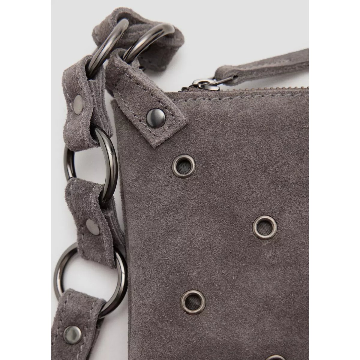 Sac porté épaule en cuir à œillets gris, MANGO TEEN