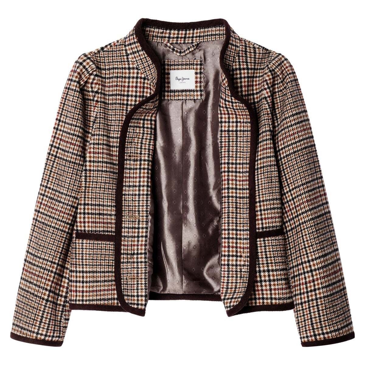 Veste À Carreaux À Col Mao brun terre, PEPE JEANS