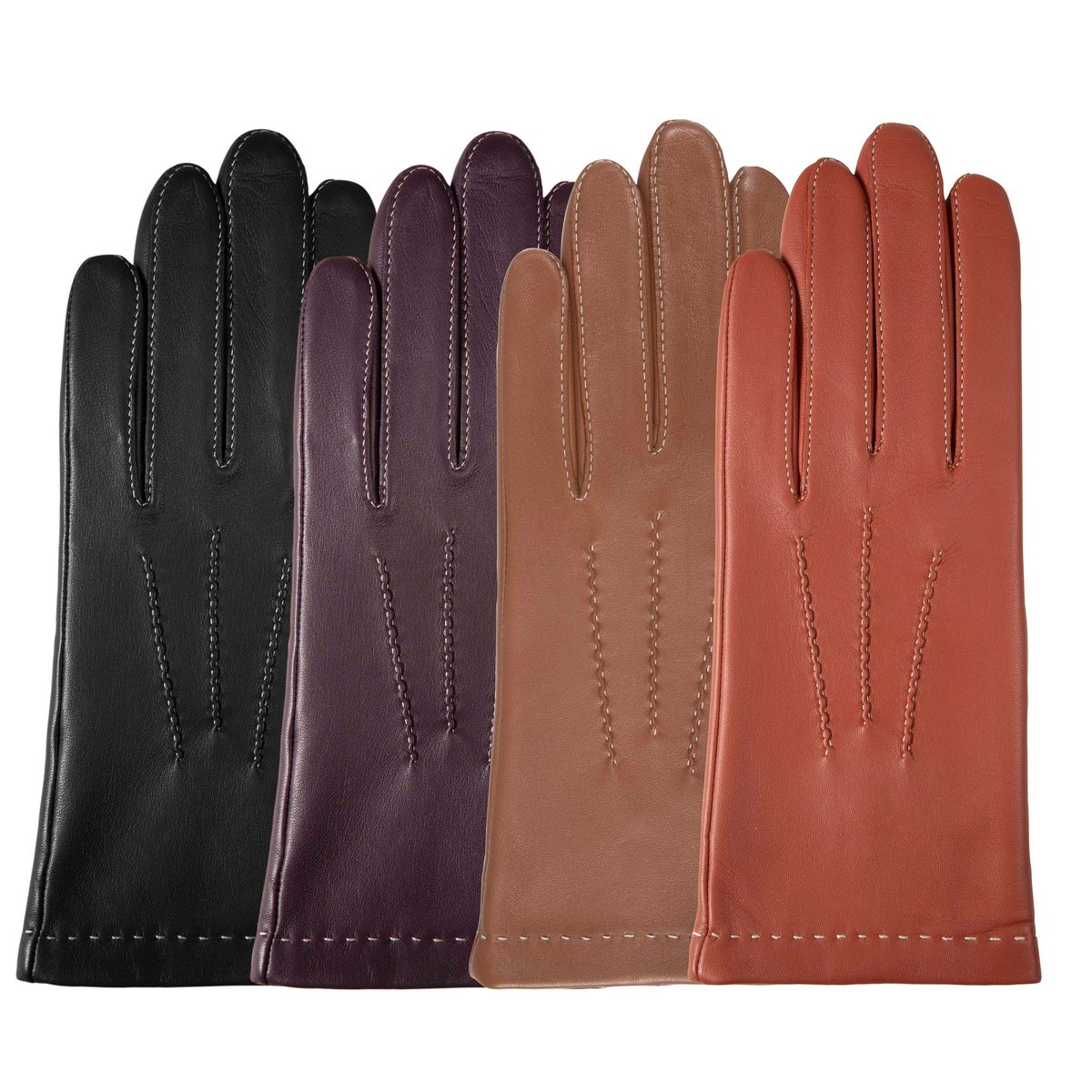 Gants en cuir d'agneau pleine fleur, doublés soie, tendance et modernes brun cognac, ISOTONER