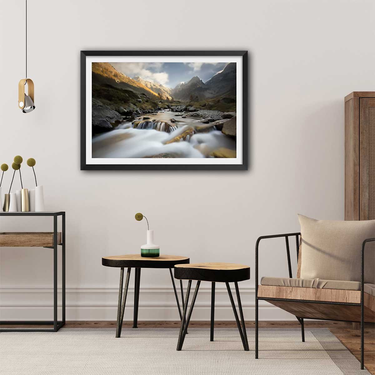 Affiche Rivière des Alpes affiche + cadre en bois - noir, HEXOA