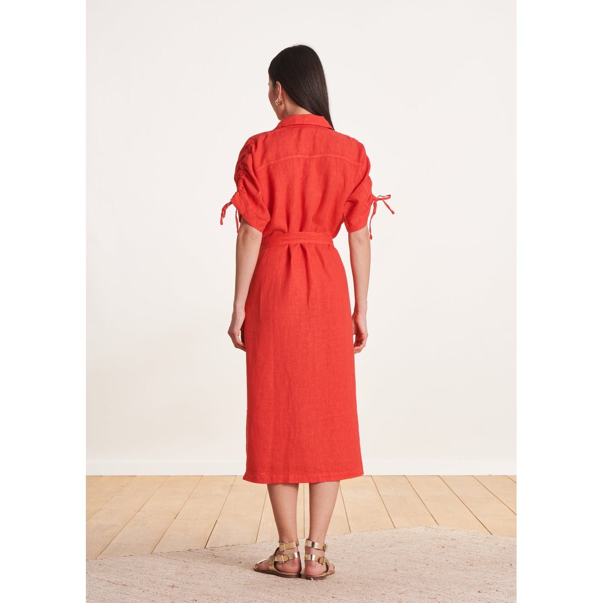 Robe chemise mi-longue oversize en lin sunrise, LA FEE MARABOUTEE