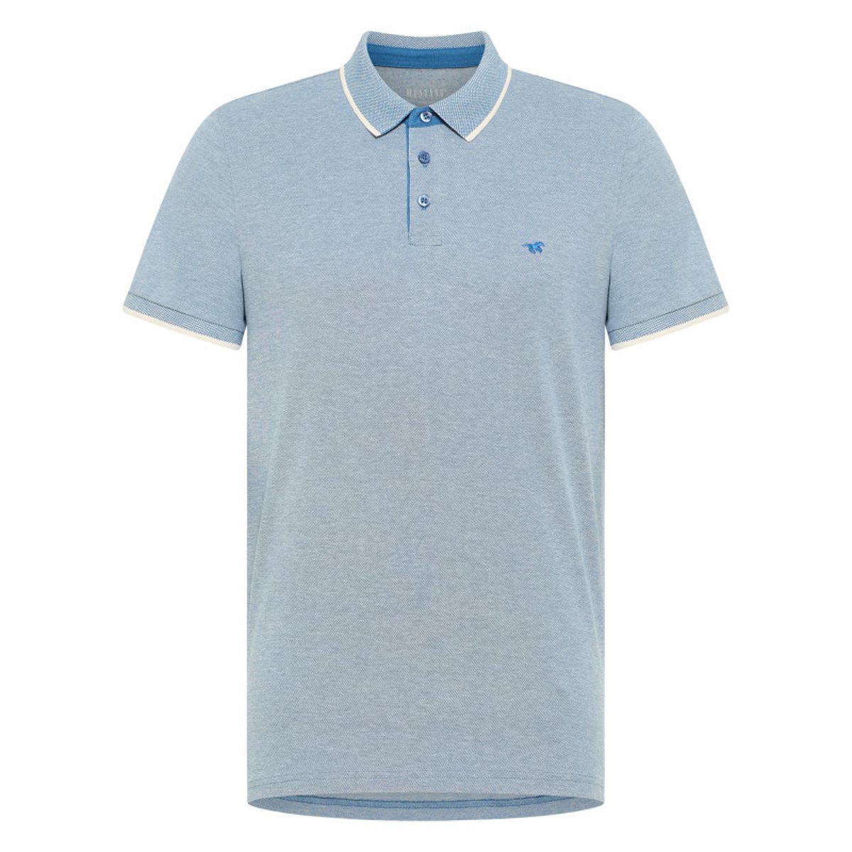 Polo en coton bleu uni pourvu d'un col boutonné et d'une coupe droite bleu, MUSTANG