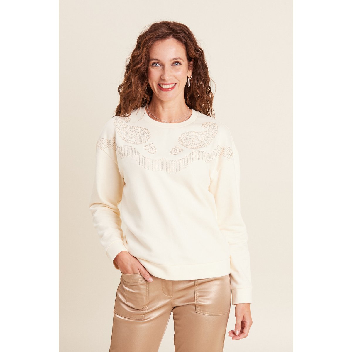 T-shirt manches longues strass ecru, BREAL