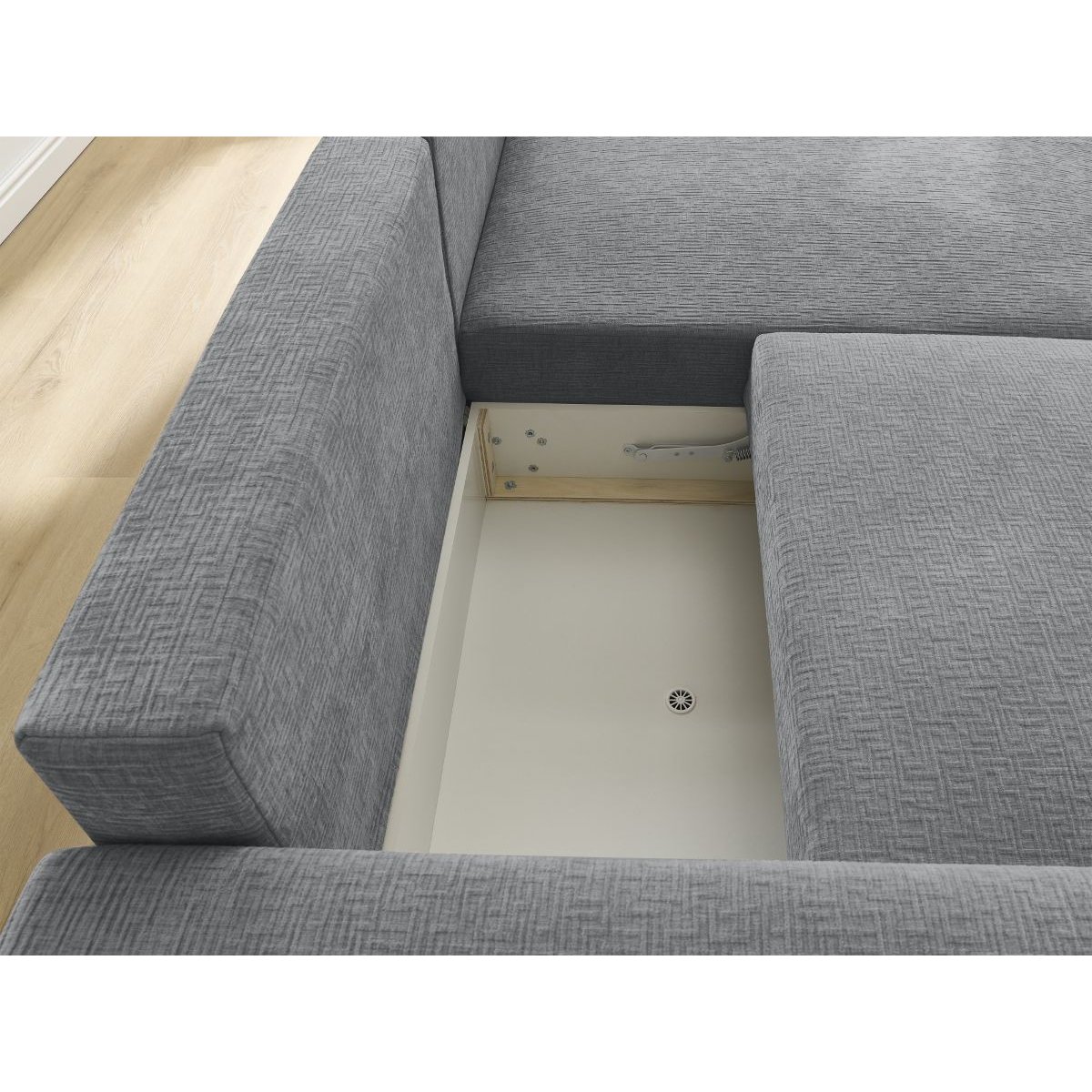 Canapé d'angle convertible 4 places en tissu texturé, ATILLA gris foncé, BOBOCHIC