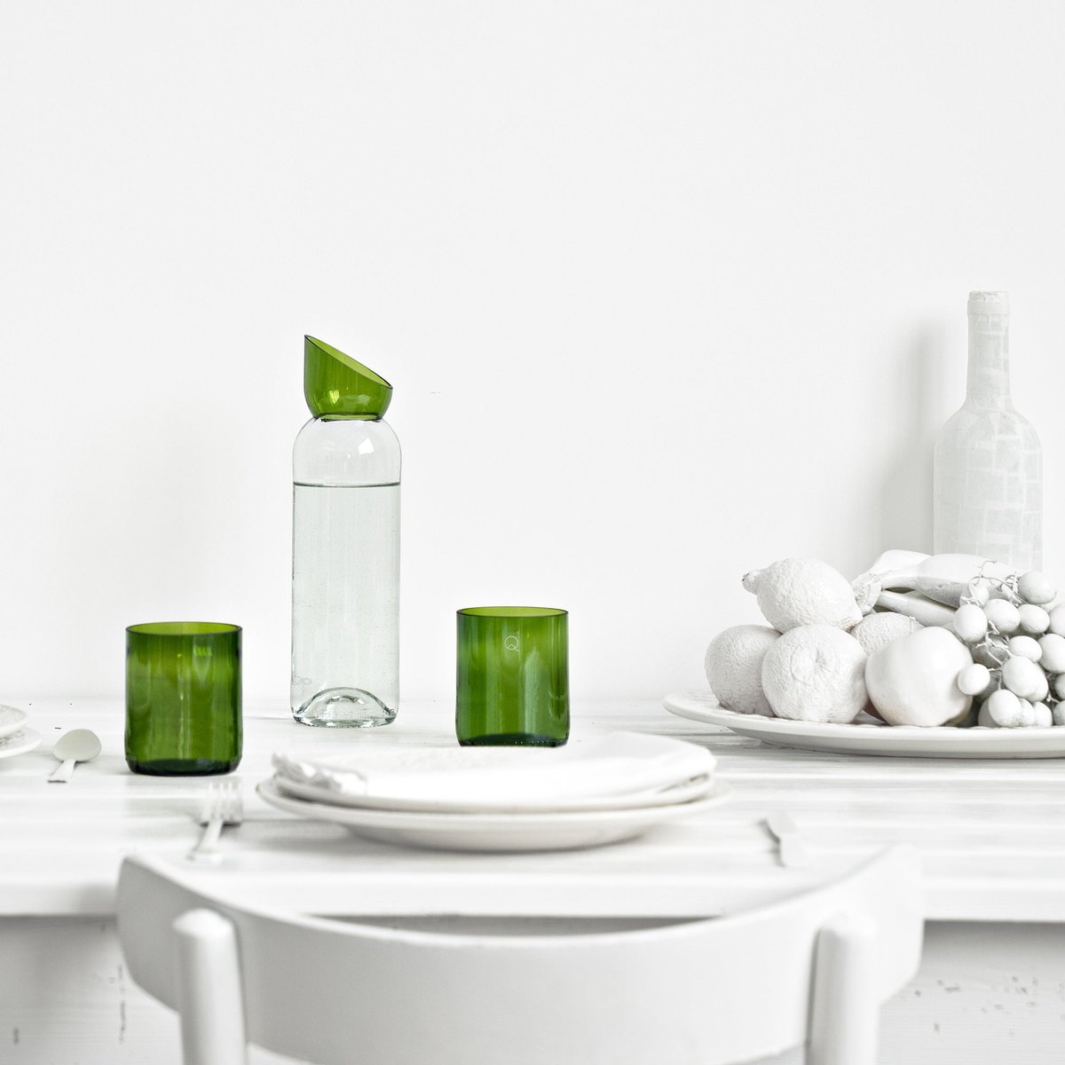 Lot de 4 verres 25cl vert fond plat, QDB EDITIONS