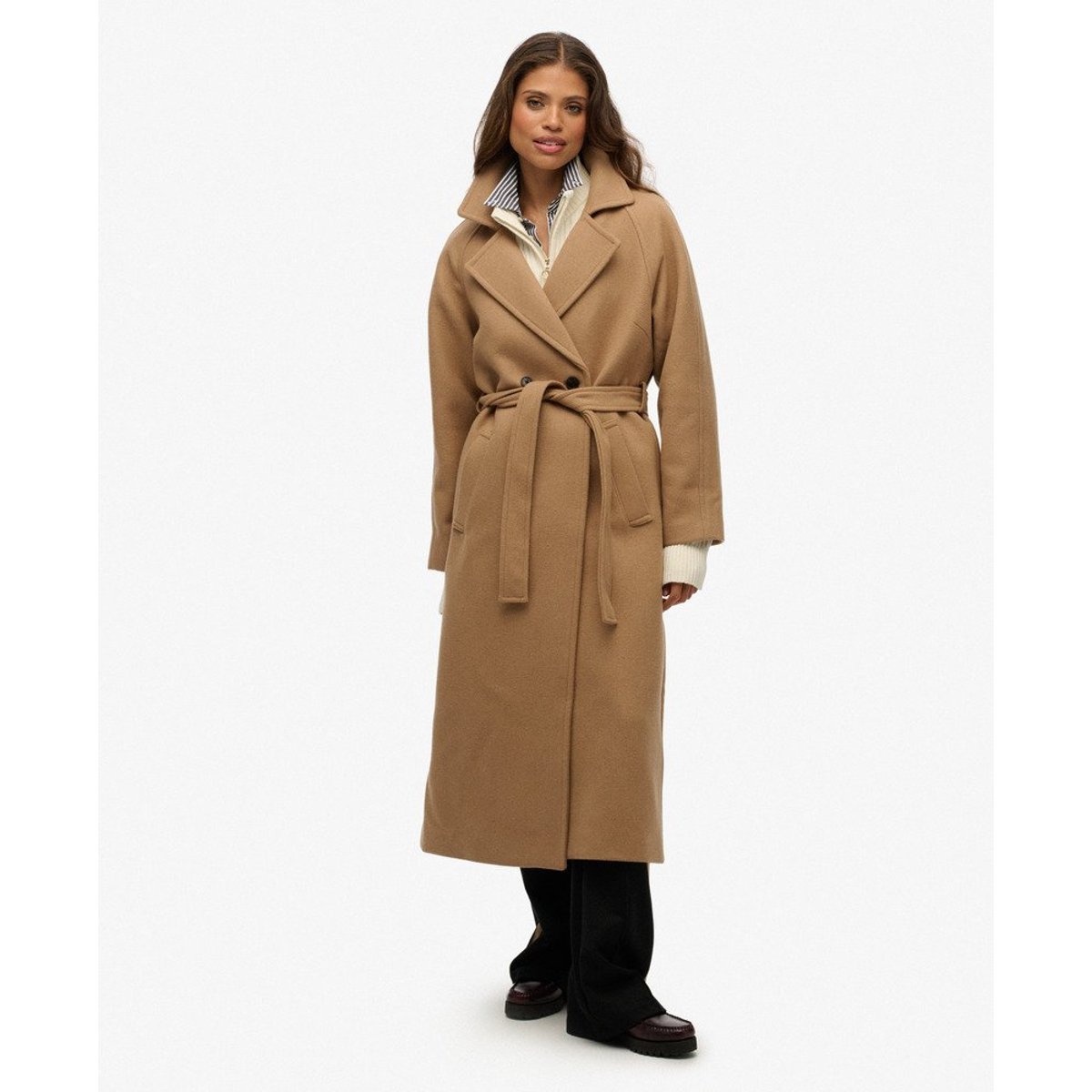 Manteau Long Mélange de Laine Décontracté brun café glacé, SUPERDRY
