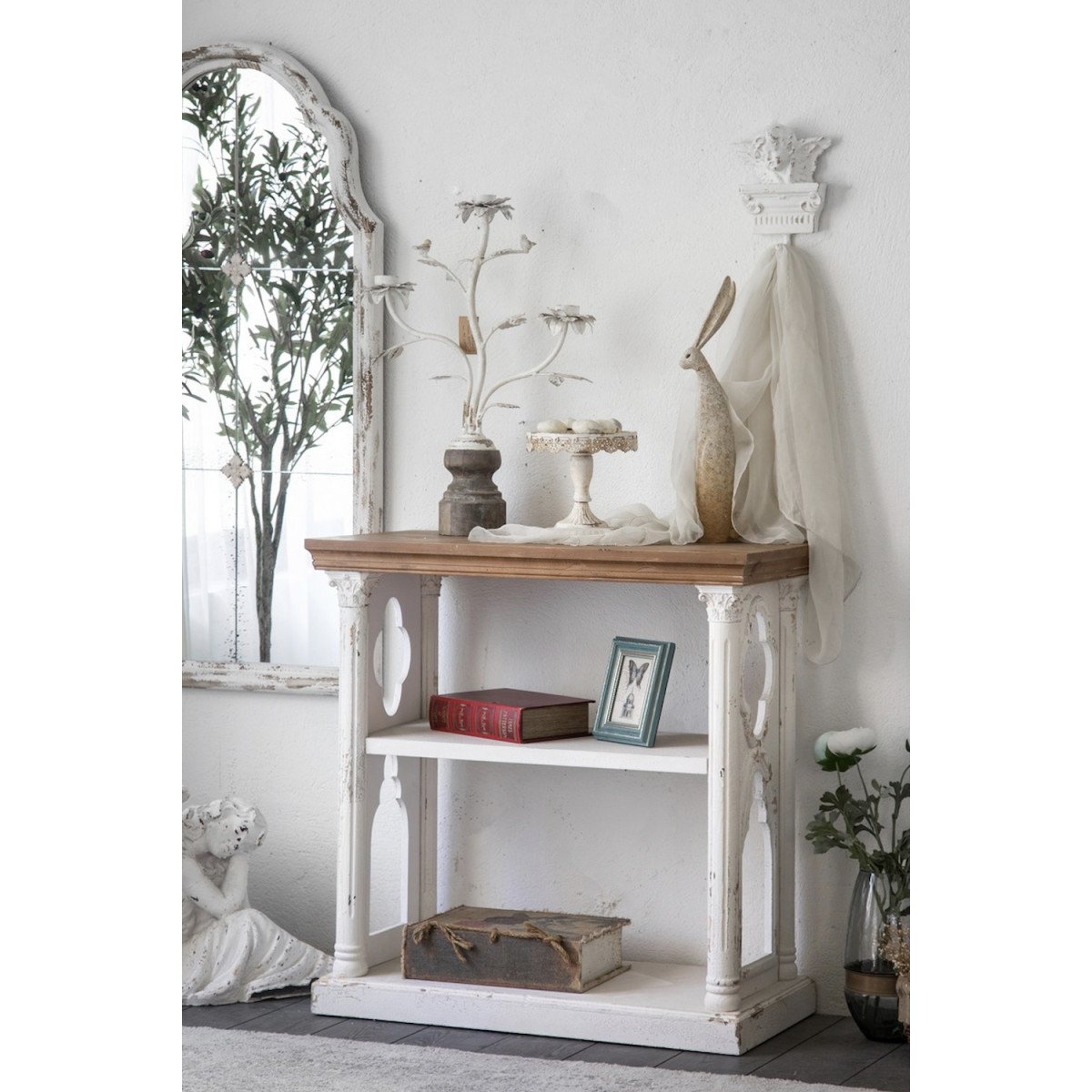 Console en bois patiné L 81 - VICTORIA blanc, MATHI DESIGN