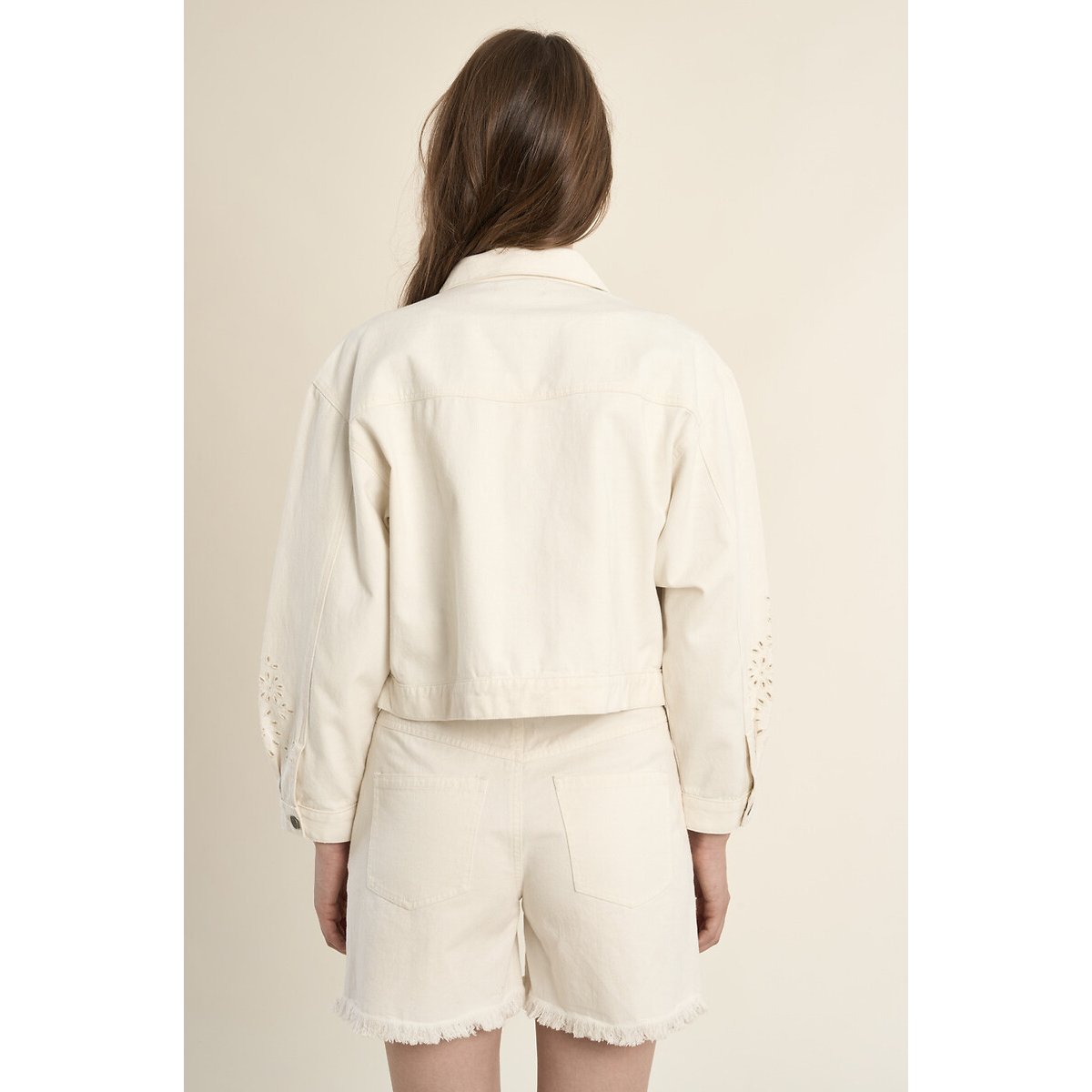 Veste en jean détail broderies blanc, MOLLY BRACKEN