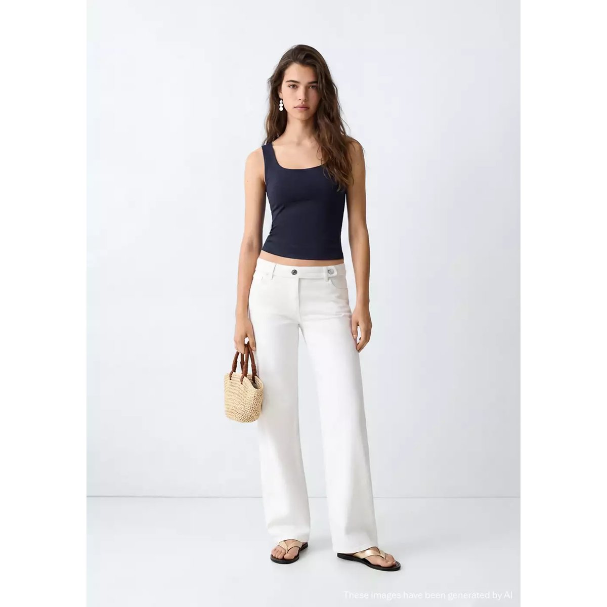 Top à bretelles encolure carrée bleu marine, MANGO TEEN