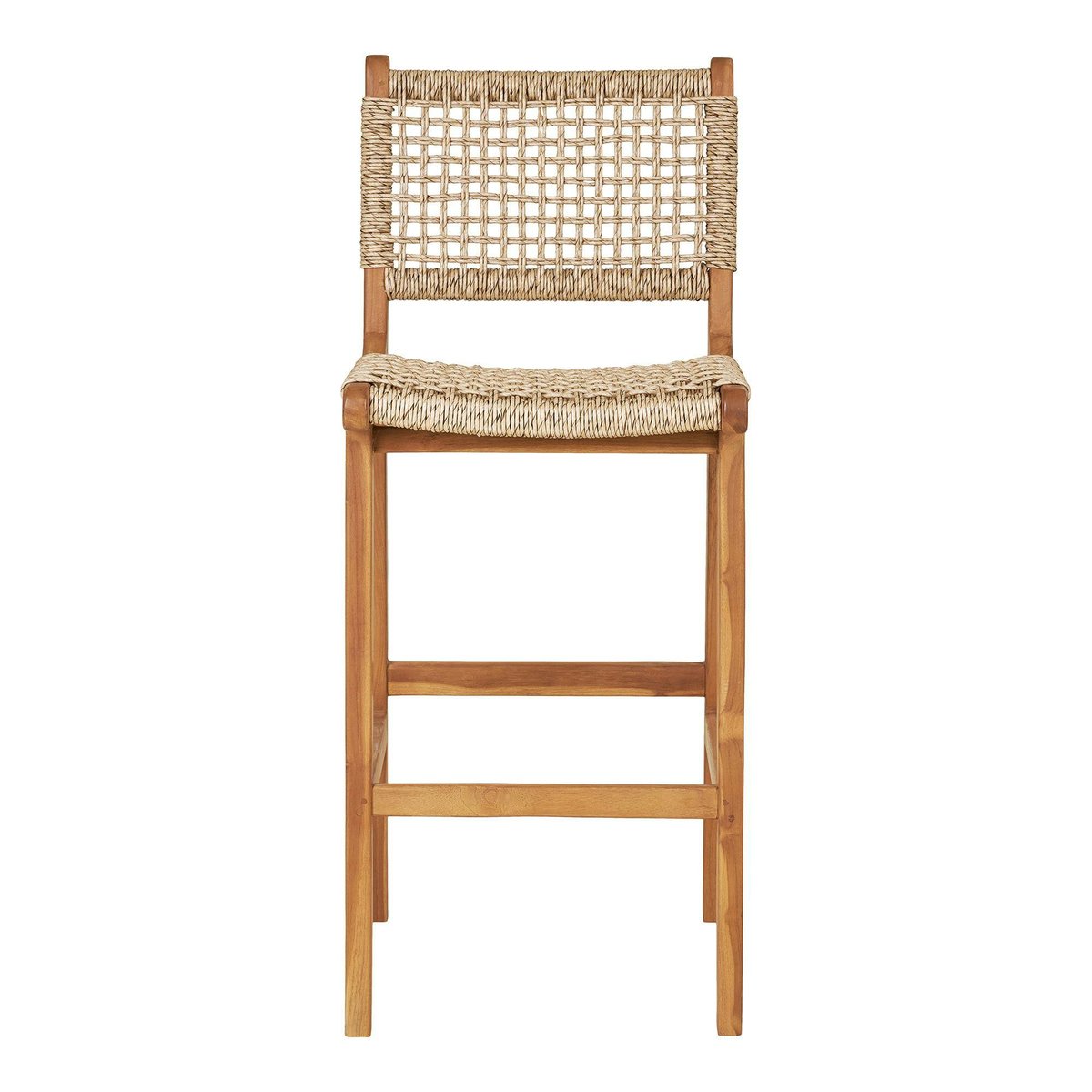Chaise de bar jardin en teck et résine tressée MENDOZA bois naturel, PIER IMPORT