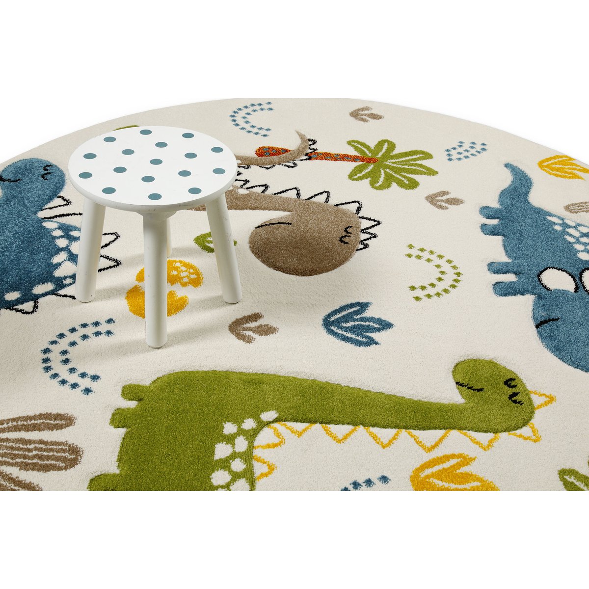 Tapis enfant rond motif dinosaures ,  Dino & Friends crème blanc, multicolore, SMART KIDS