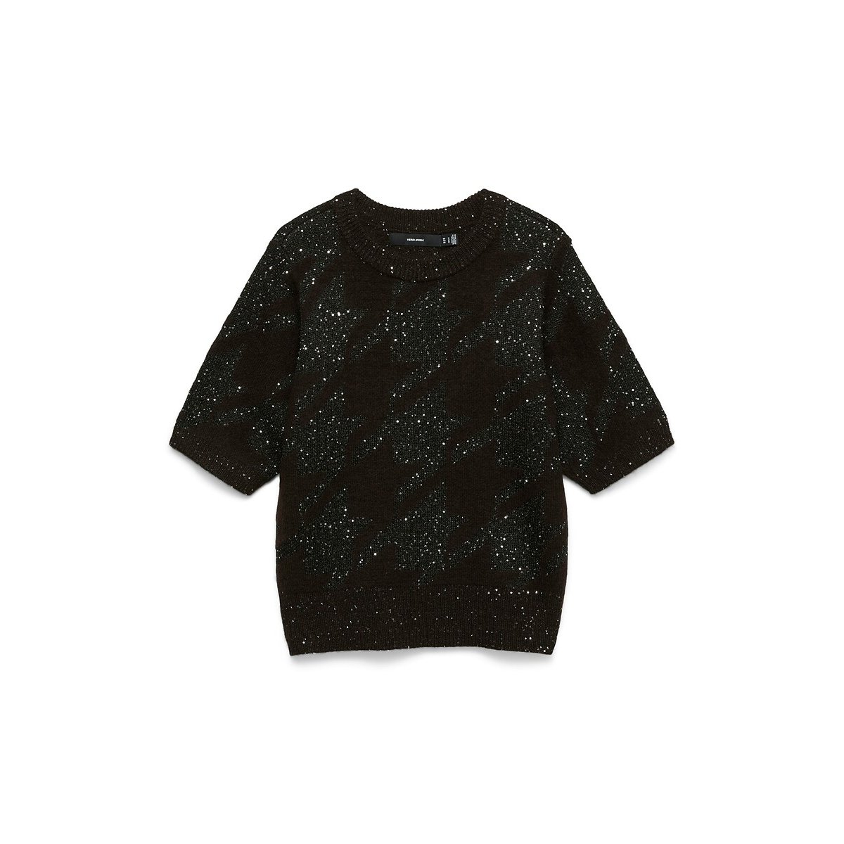 Pull a maniche corte in maglia con paillettes marrone cioccolato, VERO MODA