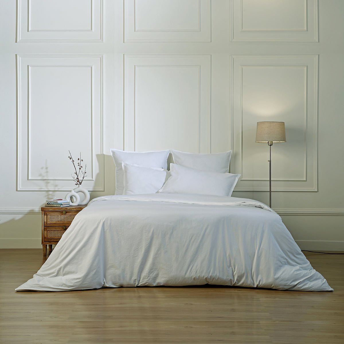 Parure + taies 65x65 percale de coton NINA blanc, FEBRONIE