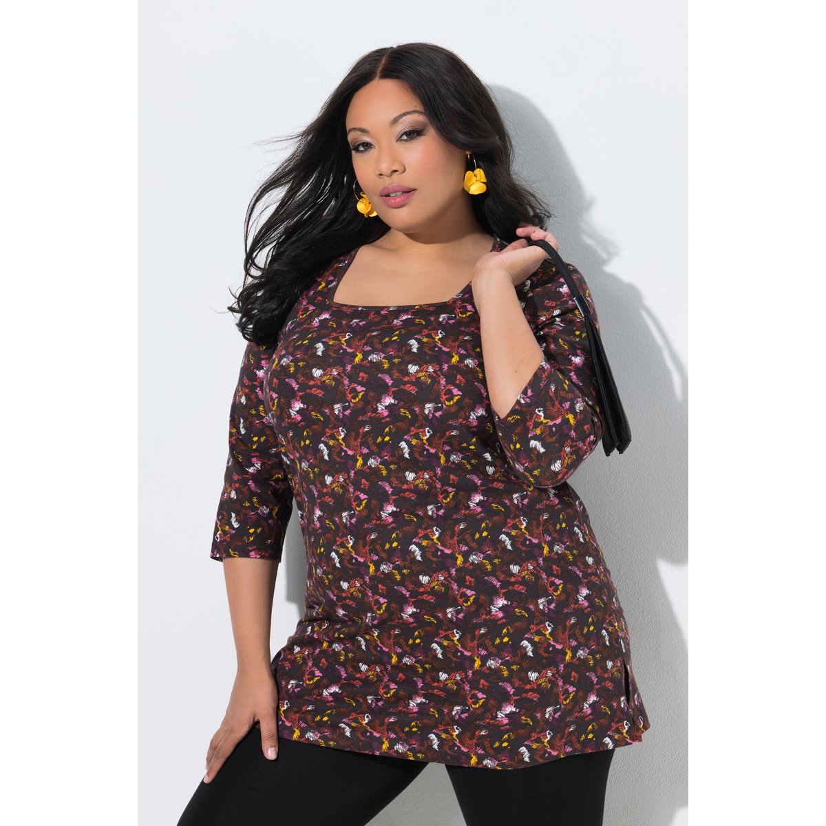 T-shirt long, imprimé, coupe en A rouge rubis, ULLA POPKEN