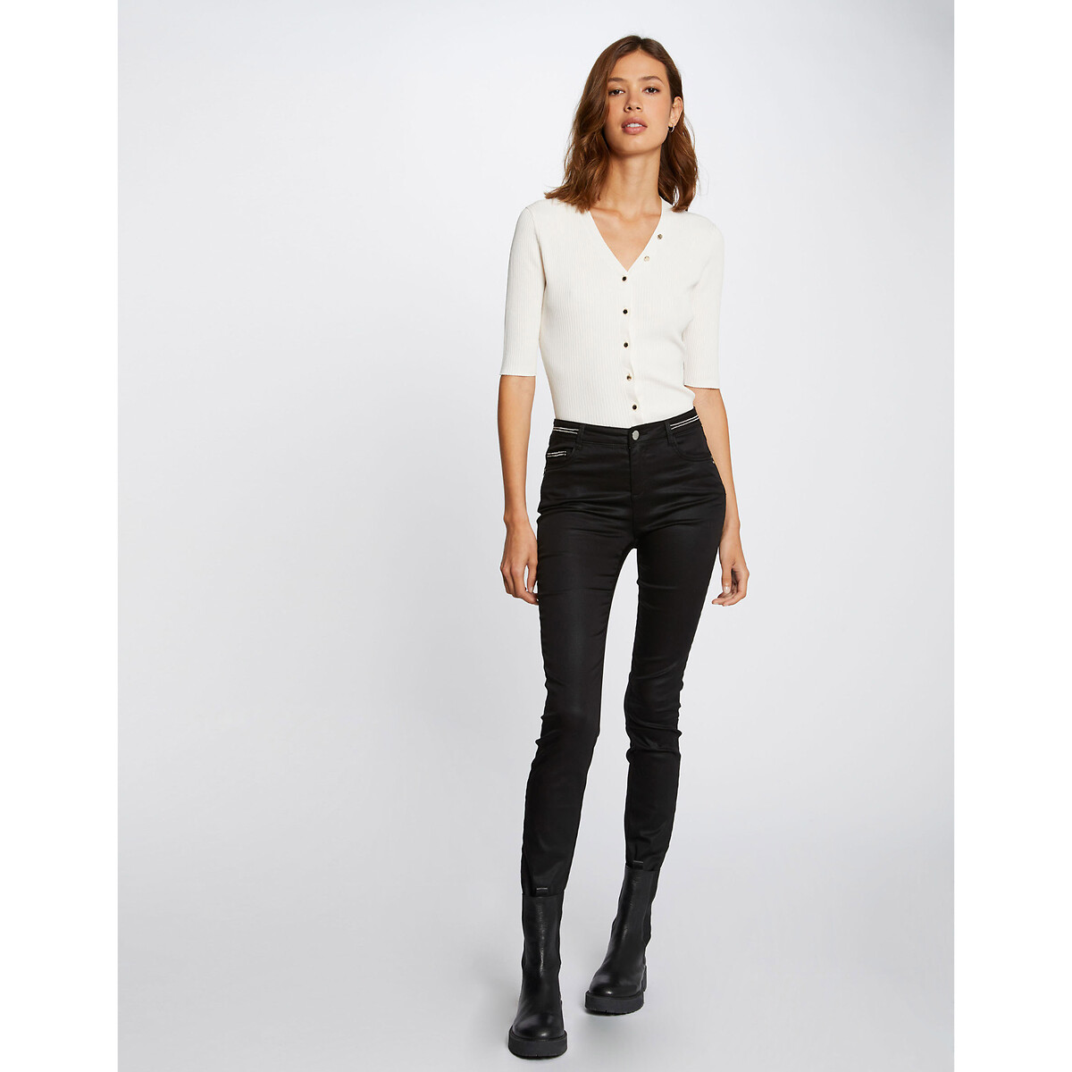 Slim Fit Coated Trousers black, MORGAN