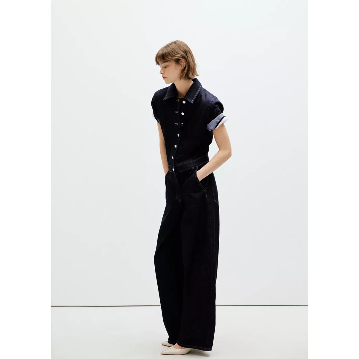 Combinaison en jean manches courtes bleu, MANGO
