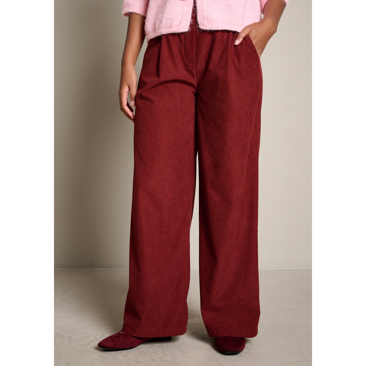 Pantalon large en velours côtelé orange brique, LOLALIZA
