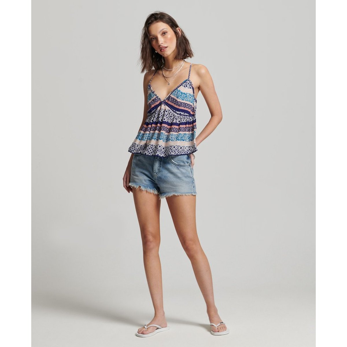 Caraco à volants Vintage imprimé linéaire à motif géométrique, SUPERDRY