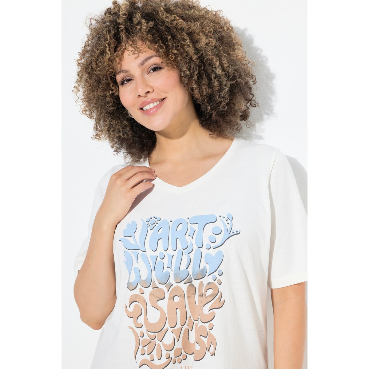 T-shirt avec message blanc cassé, ULLA POPKEN