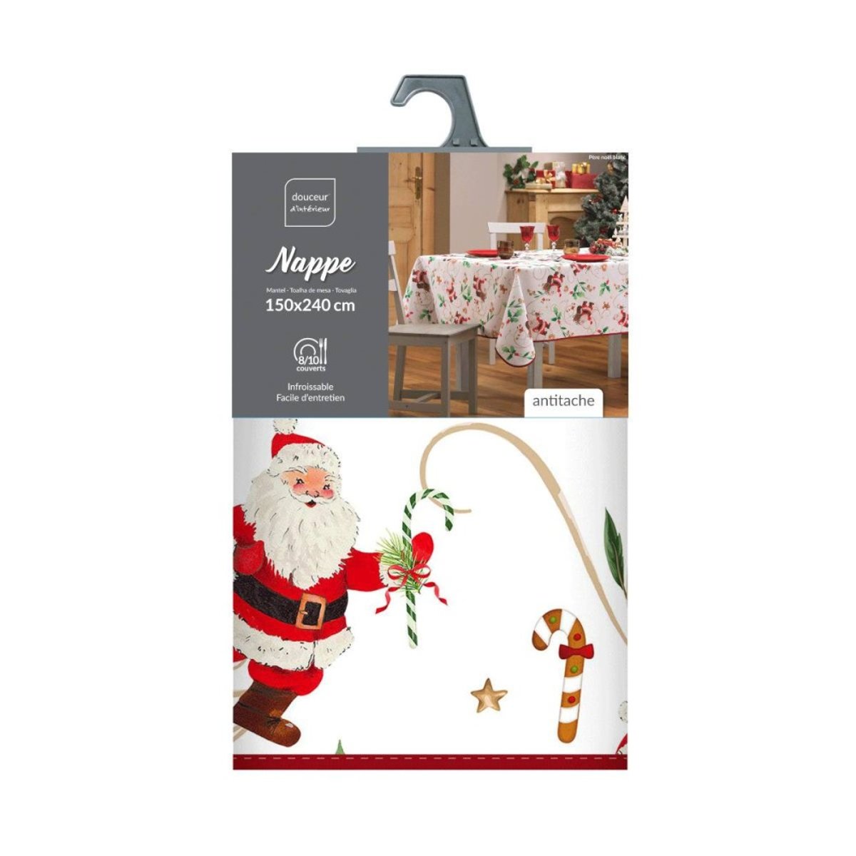 Nappe Rectangulaire Pere Noel 150x240  Coloris Blanc blanc, DECORATIE