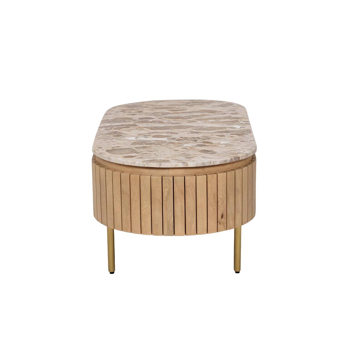 Table basse en marbre et bois de manguier CYRENE bois clair, MADE IN MEUBLES