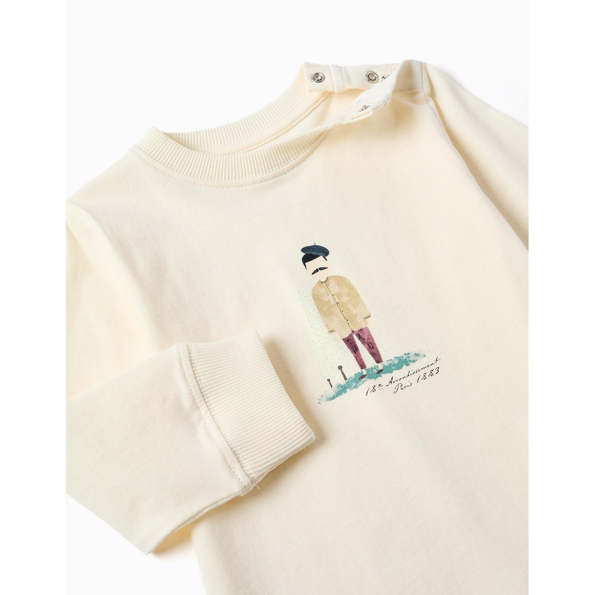 T-shirt en coton à manches longues avec imprimé peintre blanc, ZIPPY