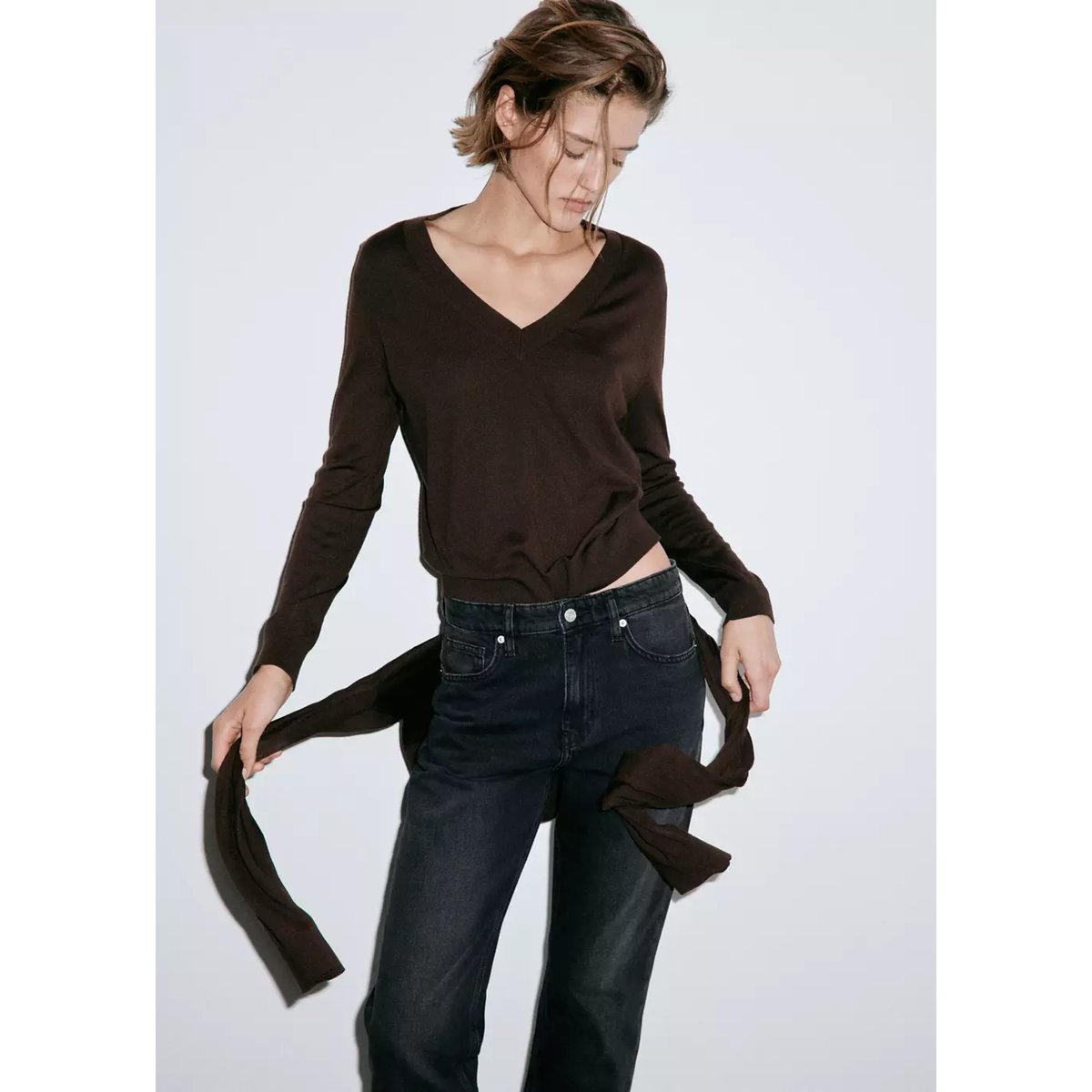 Jean Matilda droit taille haute black denim, MANGO