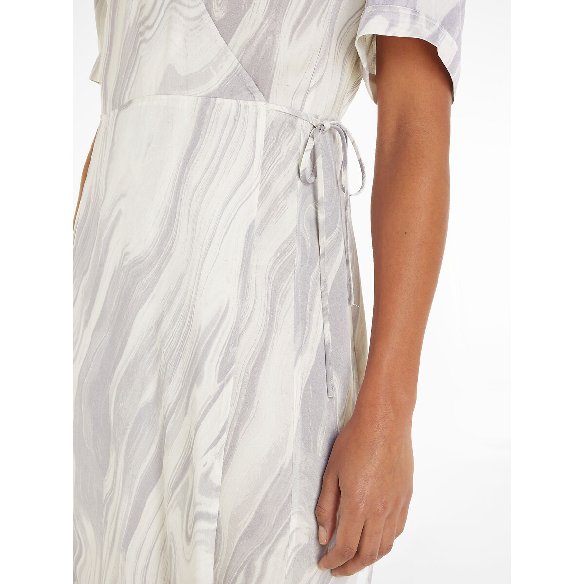 Wrapover Mini Dress with Short Sleeves mauve print, CALVIN KLEIN